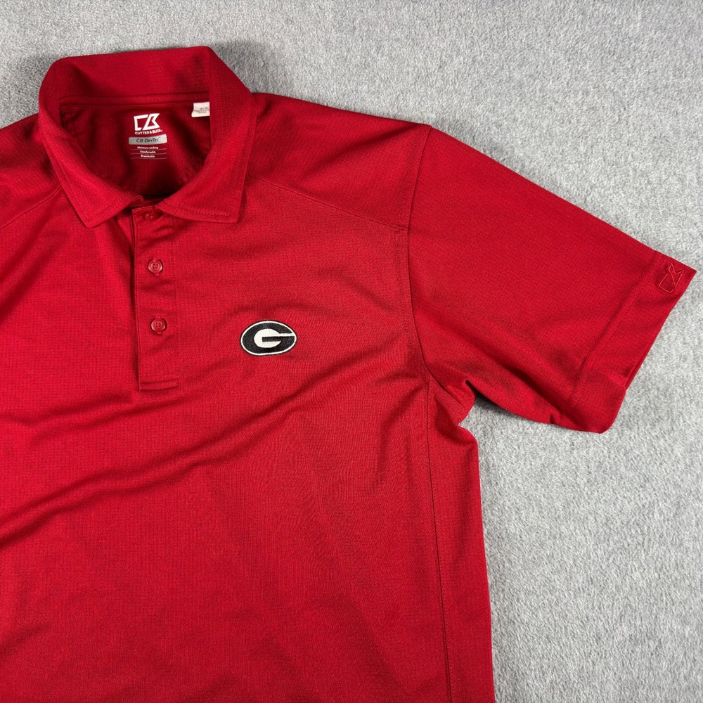 Georgia Bulldogs Cutter & Buck UGA Polo Shirt Mens M Red "G" NCAA DryTec